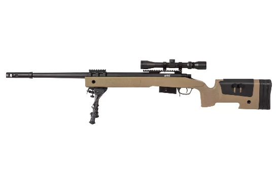 Sniper Modelo S03 Tan 480 FPS (Incluye Mira y Bipode) - Urban Defense Chile
