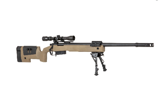 Sniper Modelo S03 Tan 480 FPS (Incluye Mira y Bipode) - Urban Defense Chile