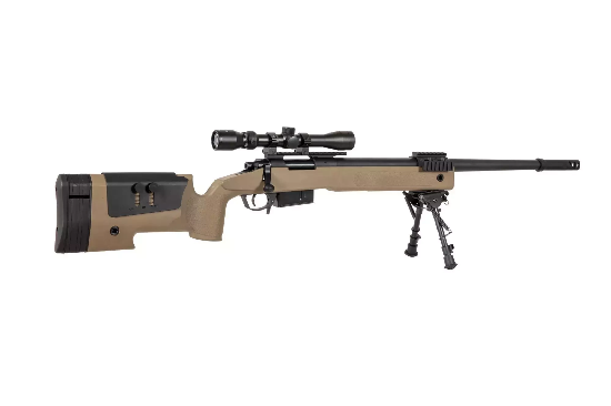 Sniper Modelo S03 Tan 480 FPS (Incluye Mira y Bipode) - Urban Defense Chile